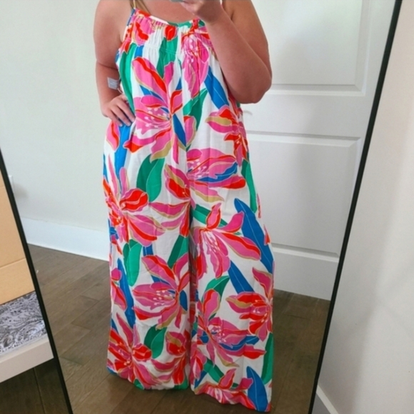Lane Bryant Vibrant Tropical Floral Print Cotton Jumpsuit - Picture 2 of 10